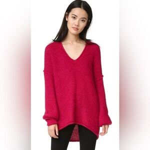Free People - All Mine Raspberry V Neck Knitted Long Sleeve Sweater Size Small